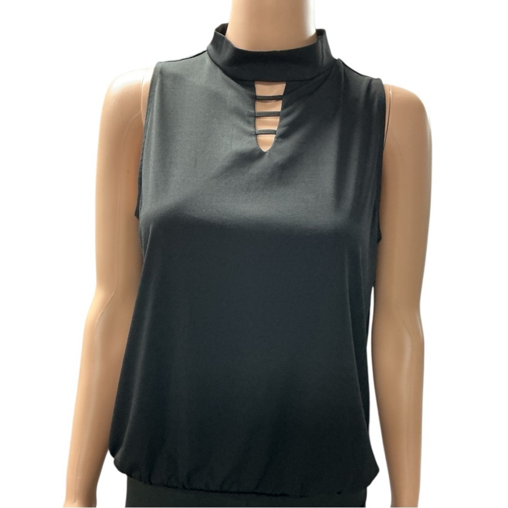 Shiela Rose - NEW - Black Sleeveless Cut Out Blouse with Mandarin Collar
